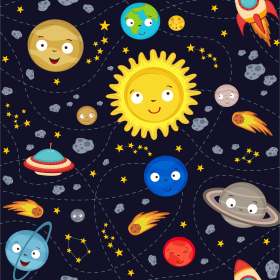 儿童几何宇宙火箭星星矢量图服装面料数码印花花型