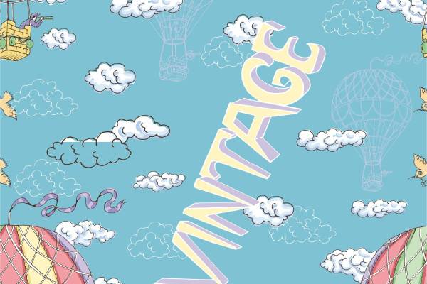 热气球天空云朵矢量图服装面料数码印花花型