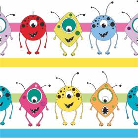 几何卡通线条怪兽小虫子矢量图服装面料数码印花花型