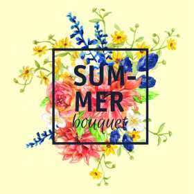 水彩花卉字母矢量图服装裁片T恤印花花型