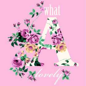 字母牡丹花矢量图服装裁片T恤烫图印花花型