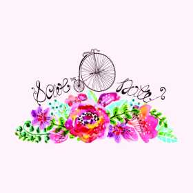 水彩字母自行车矢量图服装裁片T恤烫图印花花型