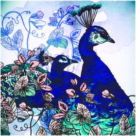 蓝孔雀植物叶子矢量图服装裁片T恤烫图印花素材