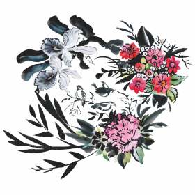 水墨植物花卉矢量图服装裁片T恤烫图印花花型