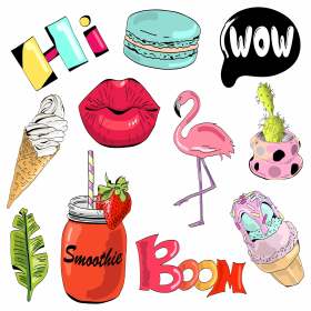 卡通汉堡唇印火烈鸟雪糕矢量图服装裁片T恤烫图素材