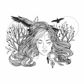 人物女士老鹰矢量图服装裁片T恤烫图花型素材