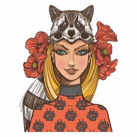 卡通人物花卉矢量图服装裁片T恤烫图花型素材