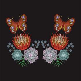 植物花朵蝴蝶矢量图服装裁片T恤烫图印花素材