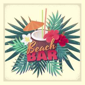 椰子植物叶子花卉矢量图服装裁片T恤烫图印花素材