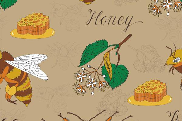 昆虫蜜蜂叶子字母矢量图服装面料数码印花素材