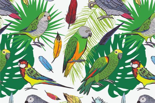 几何鹦鹉植物叶子矢量图热带风服装面料数码印花花型
