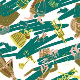 卡通人物花纹矢量图服装面料数码印花素材