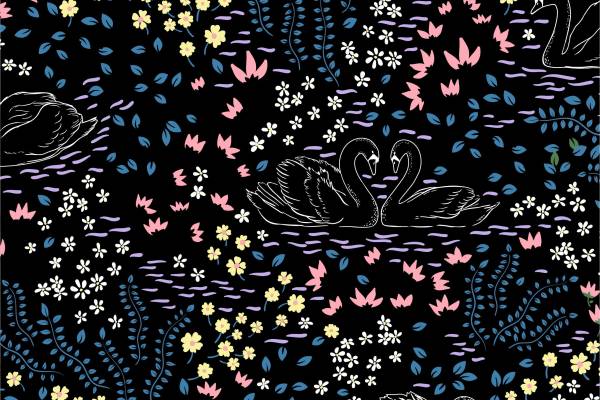 几何花卉叶子天鹅图案矢量图服装面料数码印花素材
