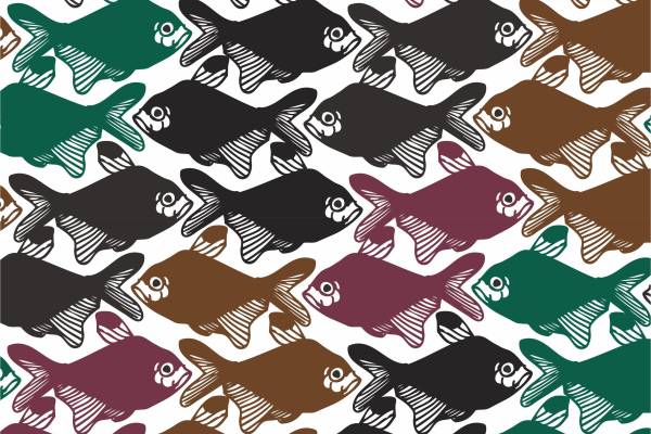 几何鱼类拼接矢量图服装面料数码印花花型素材