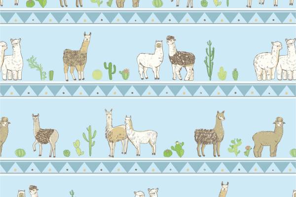 羊驼几何图案仙人掌矢量图服装面料数码印花素材