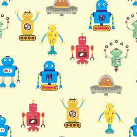 儿童几何卡通机器人矢量图服装面料数码印花花型素材