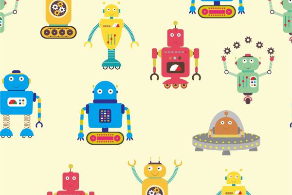 儿童几何卡通机器人矢量图服装面料数码印花花型素材