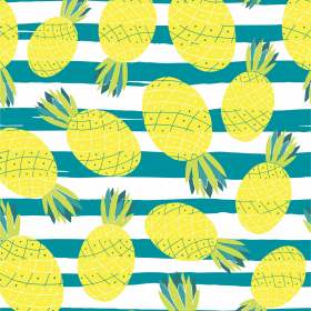 蓝白几何条纹水果菠萝矢量图服装面料数码印花花型素材