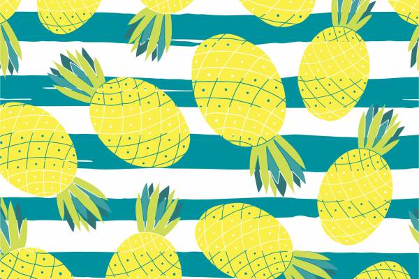 蓝白几何条纹水果菠萝矢量图服装面料数码印花花型素材