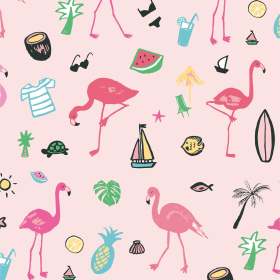 卡通火烈鸟菠萝海滩风矢量图服装面料数码印花花型素材