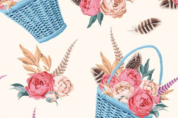 植物花朵篮子矢量图服装面料数码印花花型素材