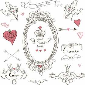 卡通几何心形丘比特矢量图服装裁片烫图T恤印花花型素材