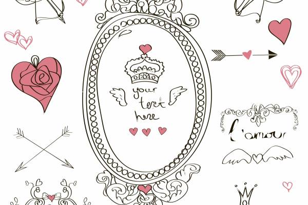 卡通几何心形丘比特矢量图服装裁片烫图T恤印花花型素材