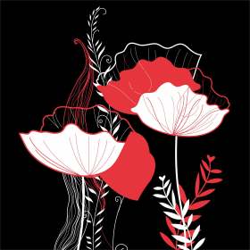 大红植物花卉叶子矢量图服装裁片T恤烫图印花矢量图