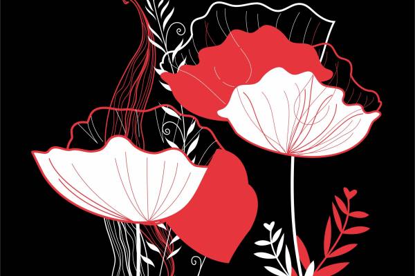 大红植物花卉叶子矢量图服装裁片T恤烫图印花矢量图