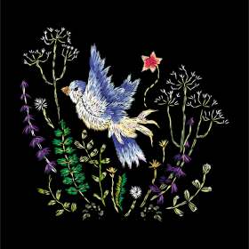 植物飞鸟矢量图服装裁片T恤烫图印花花型素材