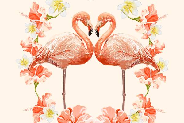 火烈鸟花朵几何矢量图服装裁片T恤烫图印花素材