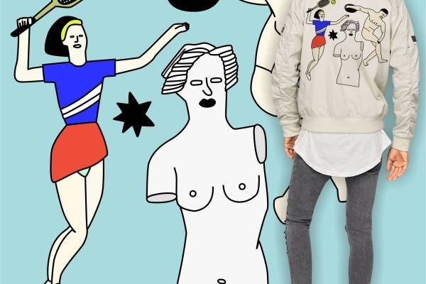 几何卡通女士网球断臂维纳斯矢量图服装裁片T恤烫图印花素材