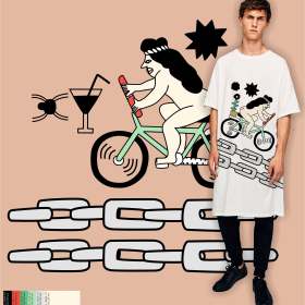 几何人物自行车链条矢量图服装T恤裁片烫图印花素材