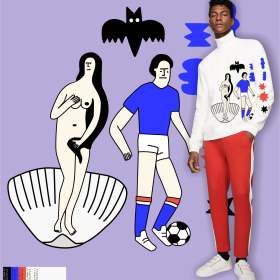 几何卡通人物贝壳蝙蝠矢量图服装裁片T恤烫图印花素材