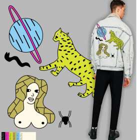 卡通人物豹子星球矢量图服装裁片T恤烫图印花素材