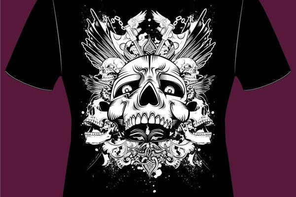 几何斧头骷髅头矢量图服装裁片T恤烫图印花花型素材