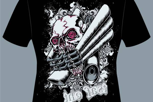 骷髅头排气管字母花纹矢量图服装裁片T恤烫图印花花型素材