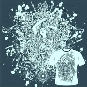 女士人物花纹图案矢量图服装裁片T恤烫图印花花型素材