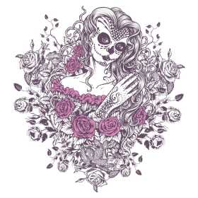 几何人物玫瑰花图案矢量图服装裁片T恤烫图印花花型素材