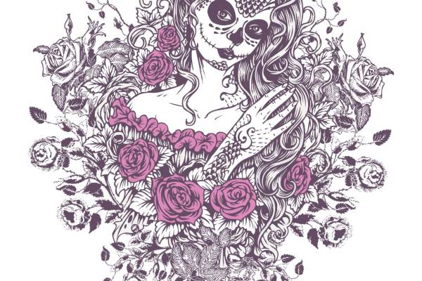 几何人物玫瑰花图案矢量图服装裁片T恤烫图印花花型素材