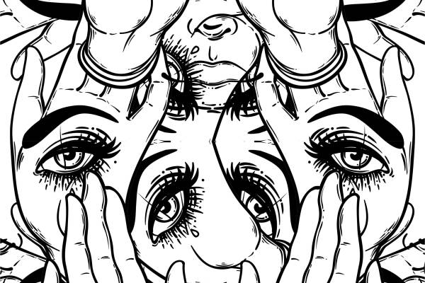 几何人体图案手掌眼睛矢量图服装面料数码印花花型素材