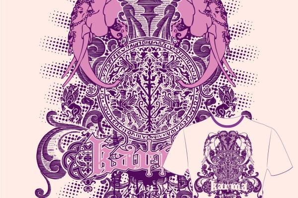 几何花纹大象矢量图服装裁片T恤烫图印花花型素材