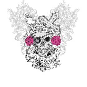 骷髅头十字架玫瑰花几何花纹矢量图服装裁片T恤烫图印花花型素材