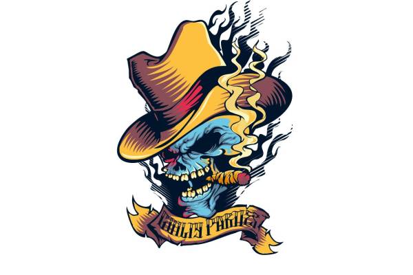 骷髅头帽子香烟几何字母矢量图服装裁片T恤烫图印花花型素材