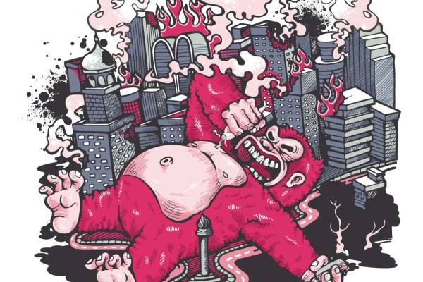 黑猩猩金刚几何城市图案矢量图服装裁片T恤烫图印花花型素材