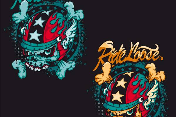 几何骷髅头字母橄榄球帽矢量图服装裁片T恤烫图印花花型素材