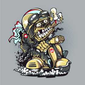 卡通图案香烟机车矢量图服装裁片T恤烫图印花花型素材