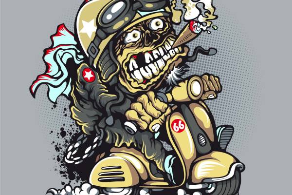 卡通图案香烟机车矢量图服装裁片T恤烫图印花花型素材