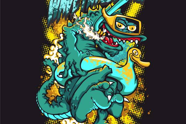 几何怪兽潜水鸭子字母矢量图服装裁片T恤烫图印花花型素材