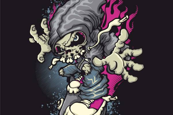 卡通人物滑板矢量图服装裁片T恤烫图印花花型素材